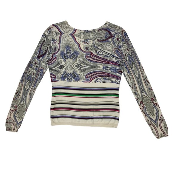 Etro Silk Sweater Italy 44 US 8 Paisley Striped V-Neck Long Sleeve DEFECTED - Picture 11 of 12